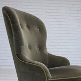 Chaise d'appoint danoise des années 1970, velours vert, pieds en bois de hêtre.