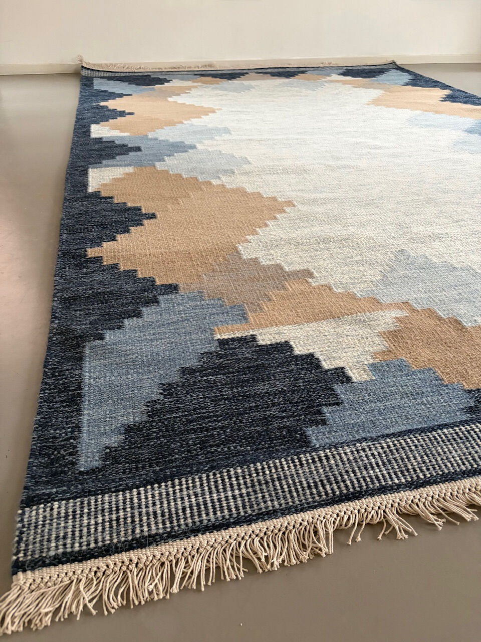 Handwoven large  rollakan reversible rug wool, scandinavian design