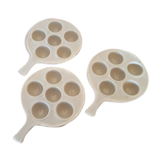 Set of 3 Vintage French Snail Cooking Pots 6 Snail Wells and Handles 3172