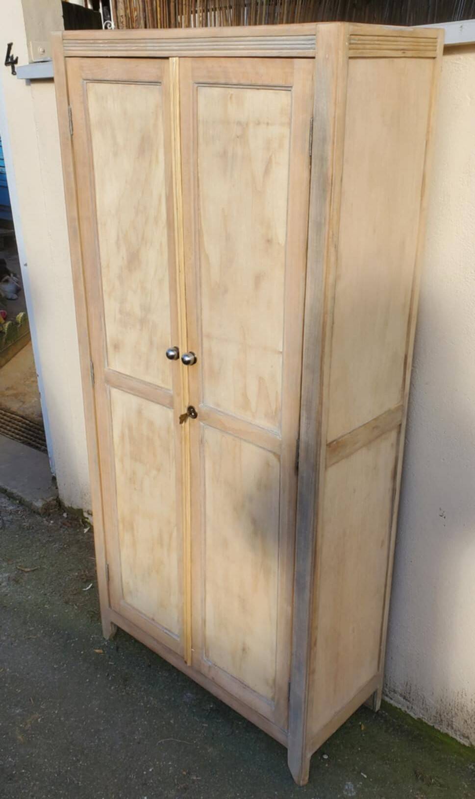 Very beautiful vintage 1940 parisian wardrobe, 2 doors stripped and sanded