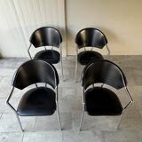 Set of four Italian black leather chairs, 1970