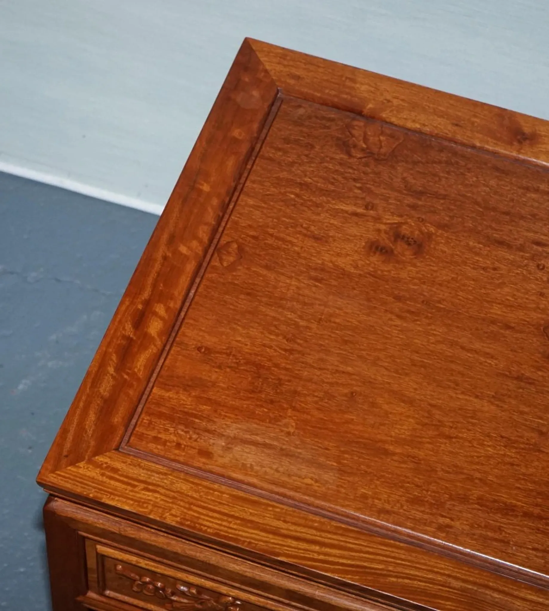 Vintage Oriental Teak Bedside Table with Drawer and Shelf, China