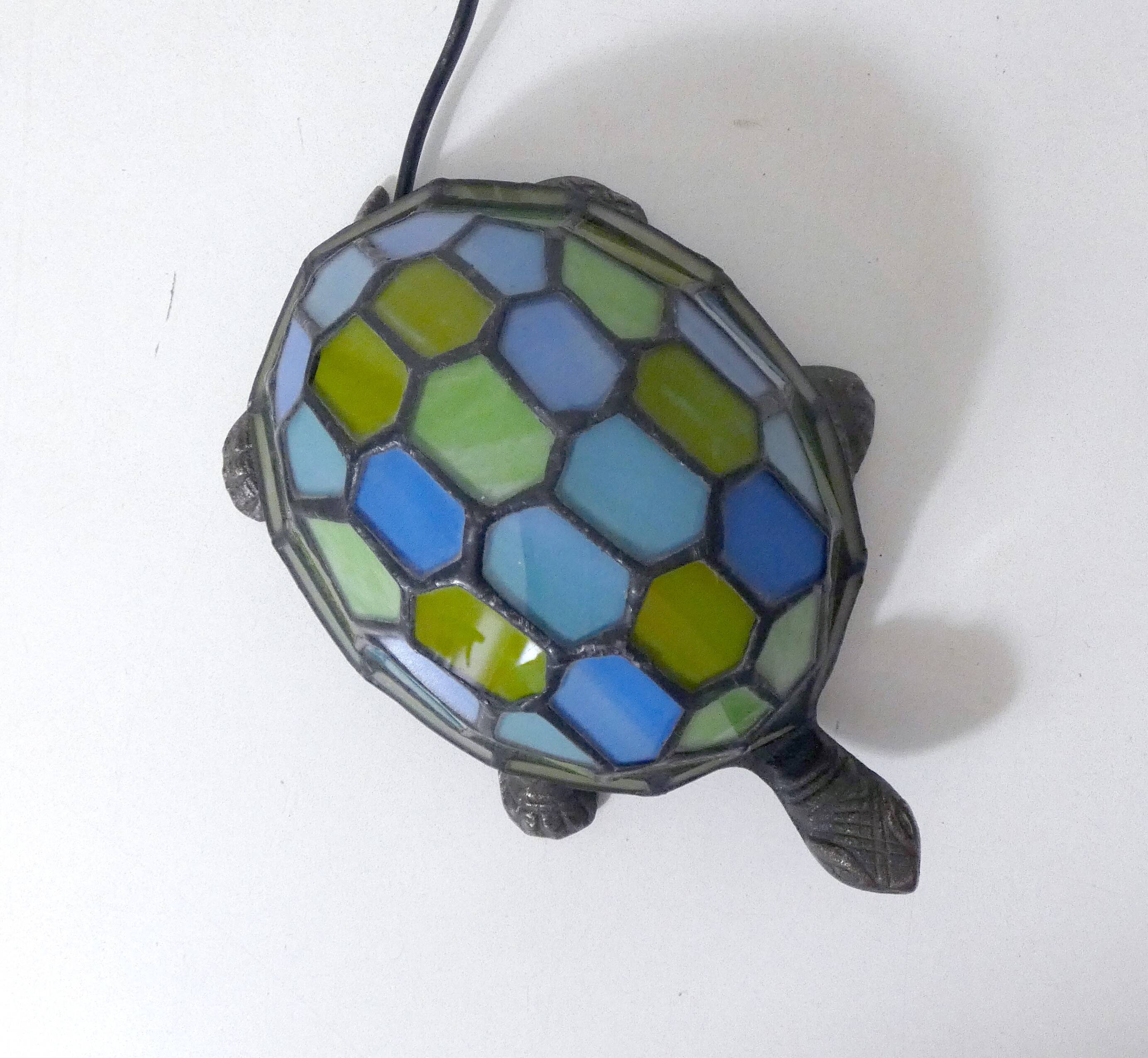 Tiffany style turtle lamp in vintage blue-green glass paste