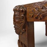 Table basse en chêne massif sculpté de faunes et plateau en marbre gris, France, circa 1940