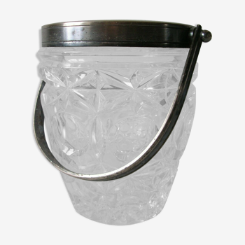 Glass and silver metal ice bucket