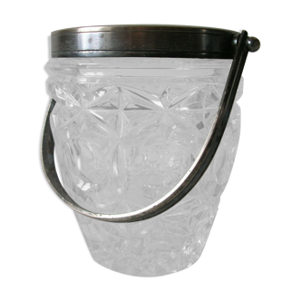 Glass and silver metal ice bucket