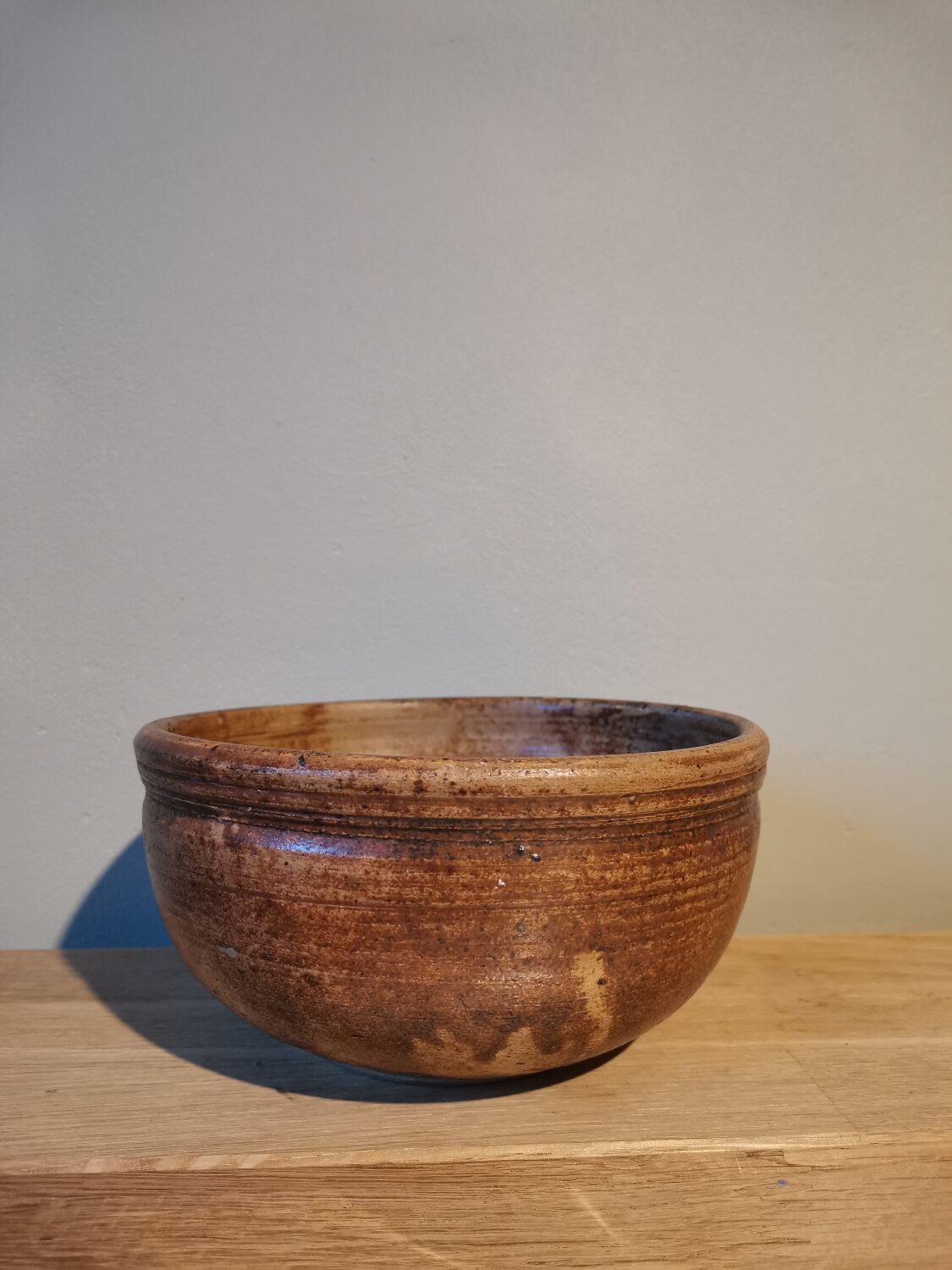 Vintage stoneware salad bowl signed La Hulotte Caylus