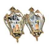 Pair of Louis XV style appliques in solid bronze & curved glass