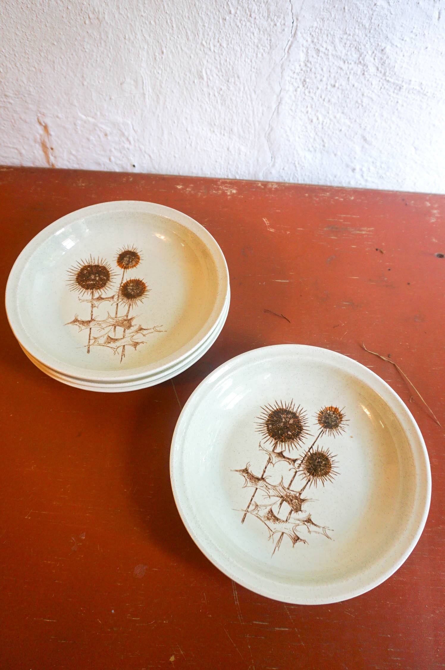 4 x sarreguemines france thistle deep plates mid century gres ceramic pottery salad bowls