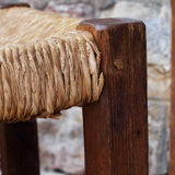 Brutalist chairs in pine and straw, France, 1950s, set of 4