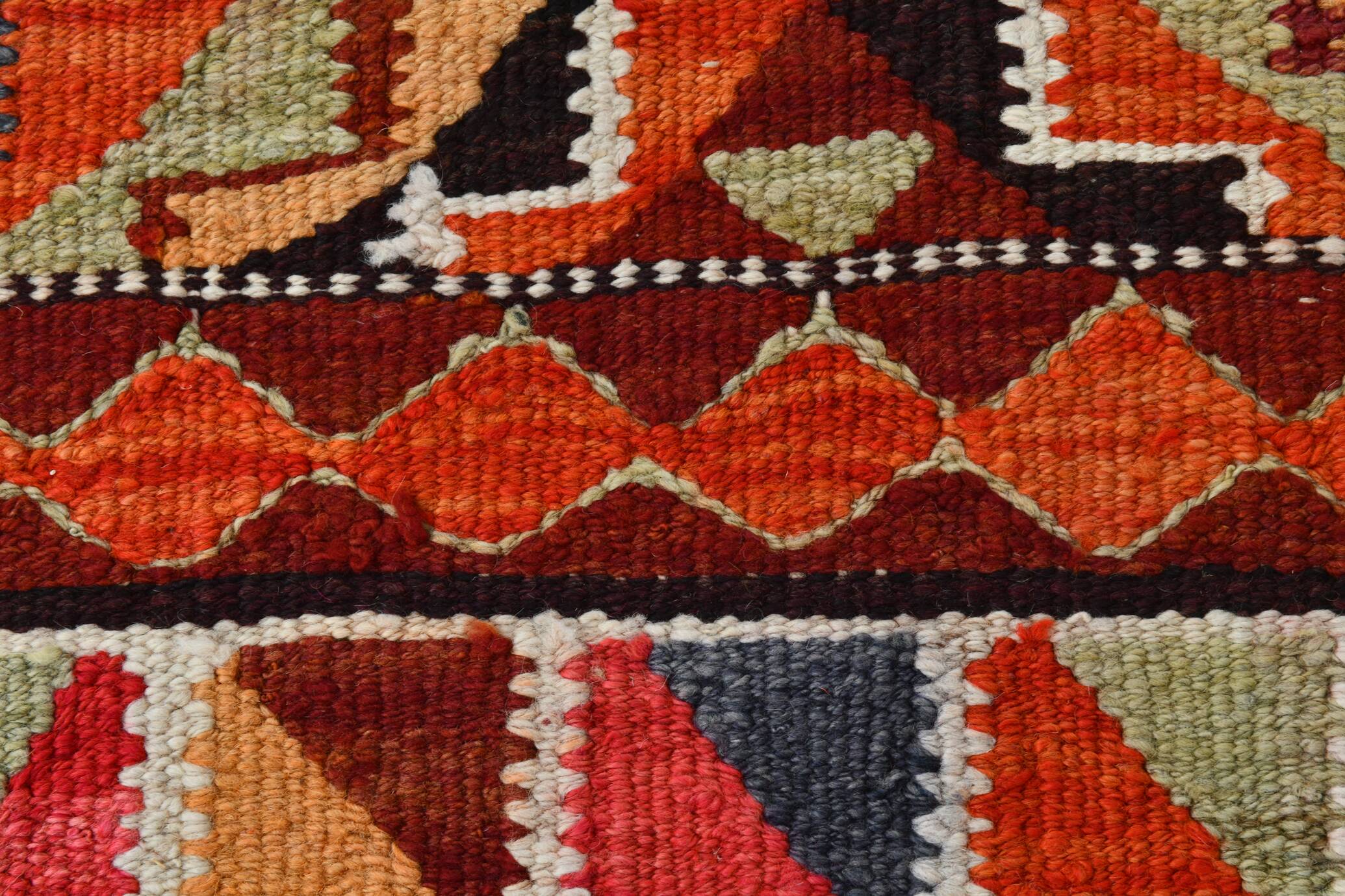 3x10 Burgundy & Orange Vintage Kilim Runner Rug, 104x317Cm