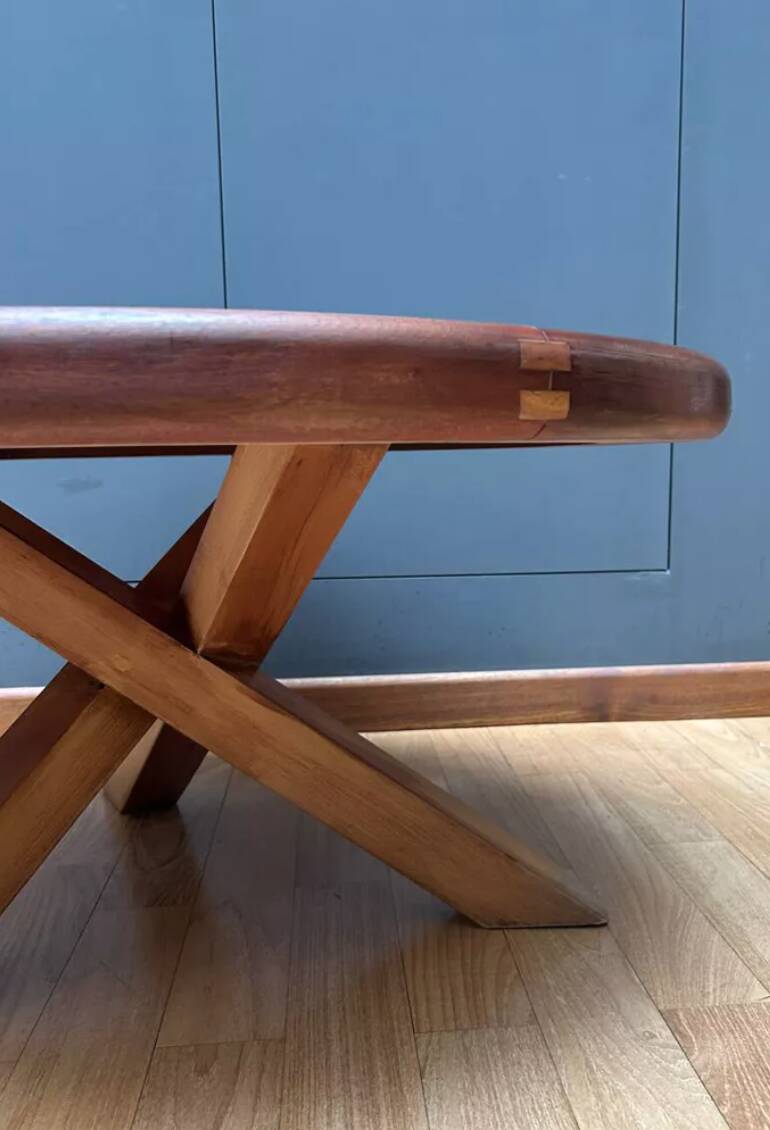 Vintage wooden coffee table with intersecting legs, France 1970