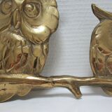 Three owls on a massive brass branch vintage wall decoration