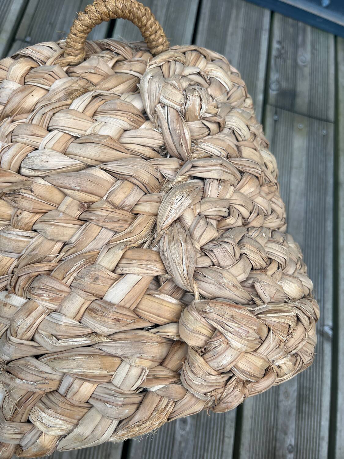 70s woven pouf footstool
