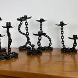 7 wrought iron candle holders in brutalist chain style
