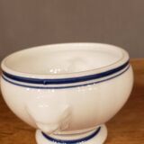 8 white lion head soup bowls with blue edging