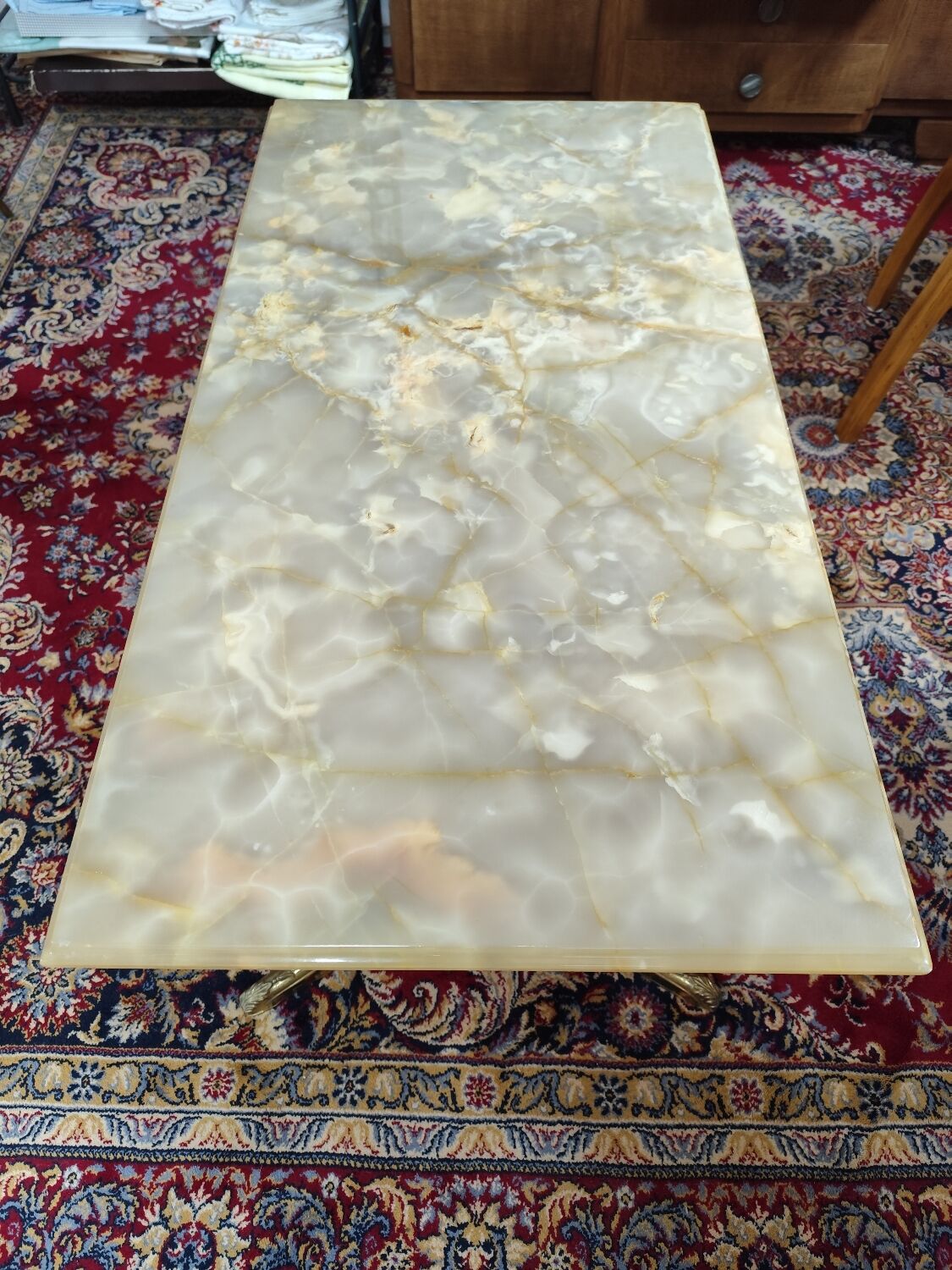 Table basse vintage en marbre et bronze