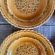 4 vintage amber ceramic soup plates
