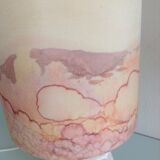 Ovoid lamp in carved stone and printed lampshade / vintage 60-70s