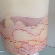 Ovoid lamp in carved stone and printed lampshade / vintage 60-70s