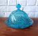Turquoise glass dish with a dome, vintage glass dish.