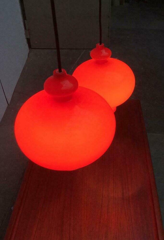 Mid-century Swedish space-age glass pendant lamp by Hans-Agne Jakobsson for Staff and Holmegaard, 1960s.