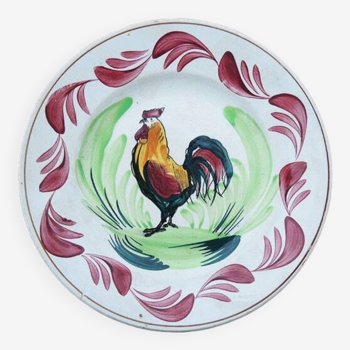 Old Earthenware Rooster Plate - St Amand Nord Hamage