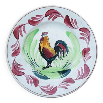 Old Earthenware Rooster Plate - St Amand Nord Hamage