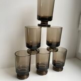 Set of 6 glasses with liqueur in smoked glass design 70s