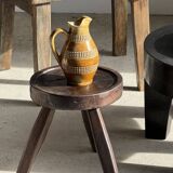 Vintage yellow stoneware carafe with beaded friezes Made in France H22