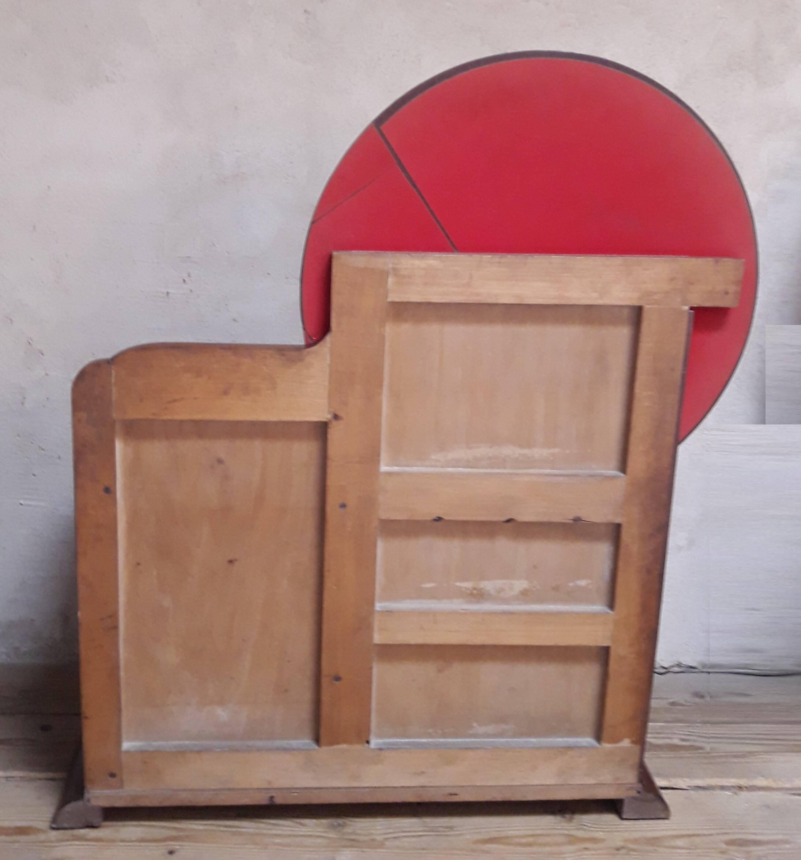 Art Deco dresser, solid walnut, veneer, 3 drawers, mirror.