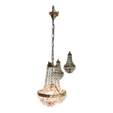 Antique crystal chandelier with 2 wall sconces – Vintage milk pendant