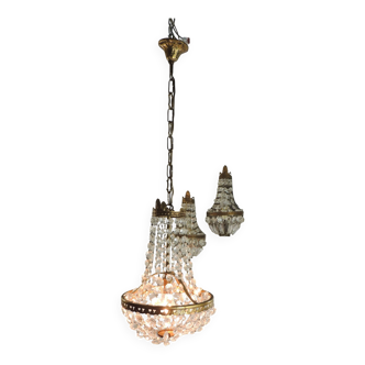 Antique crystal chandelier with 2 wall sconces – Vintage milk pendant