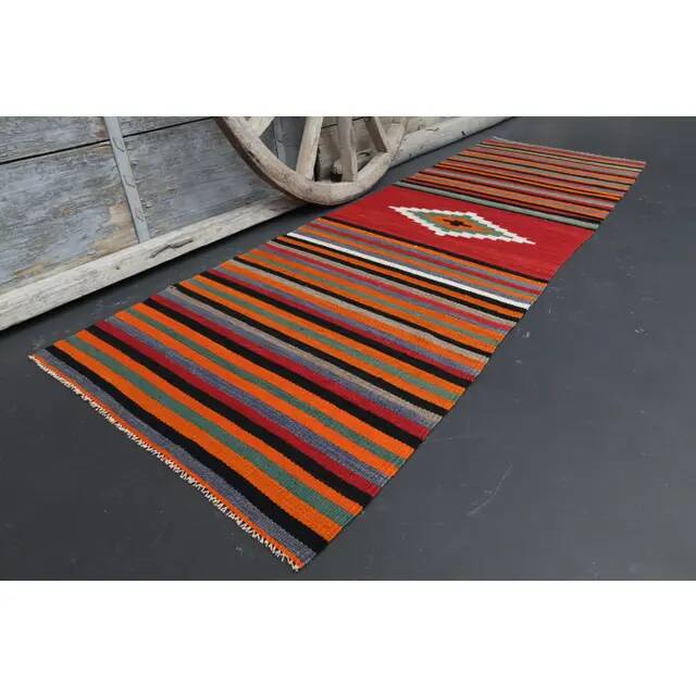 Vintage Turkish Oushak Handmade Wool Cotton Orange Runner Rug 84x262