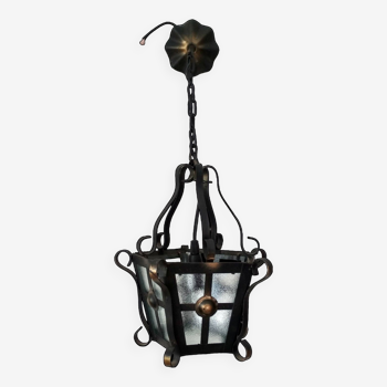 Wrought iron glazed lantern pendant light