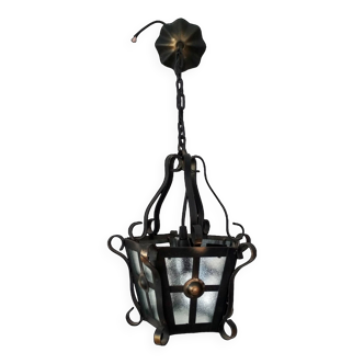 Wrought iron glazed lantern pendant light