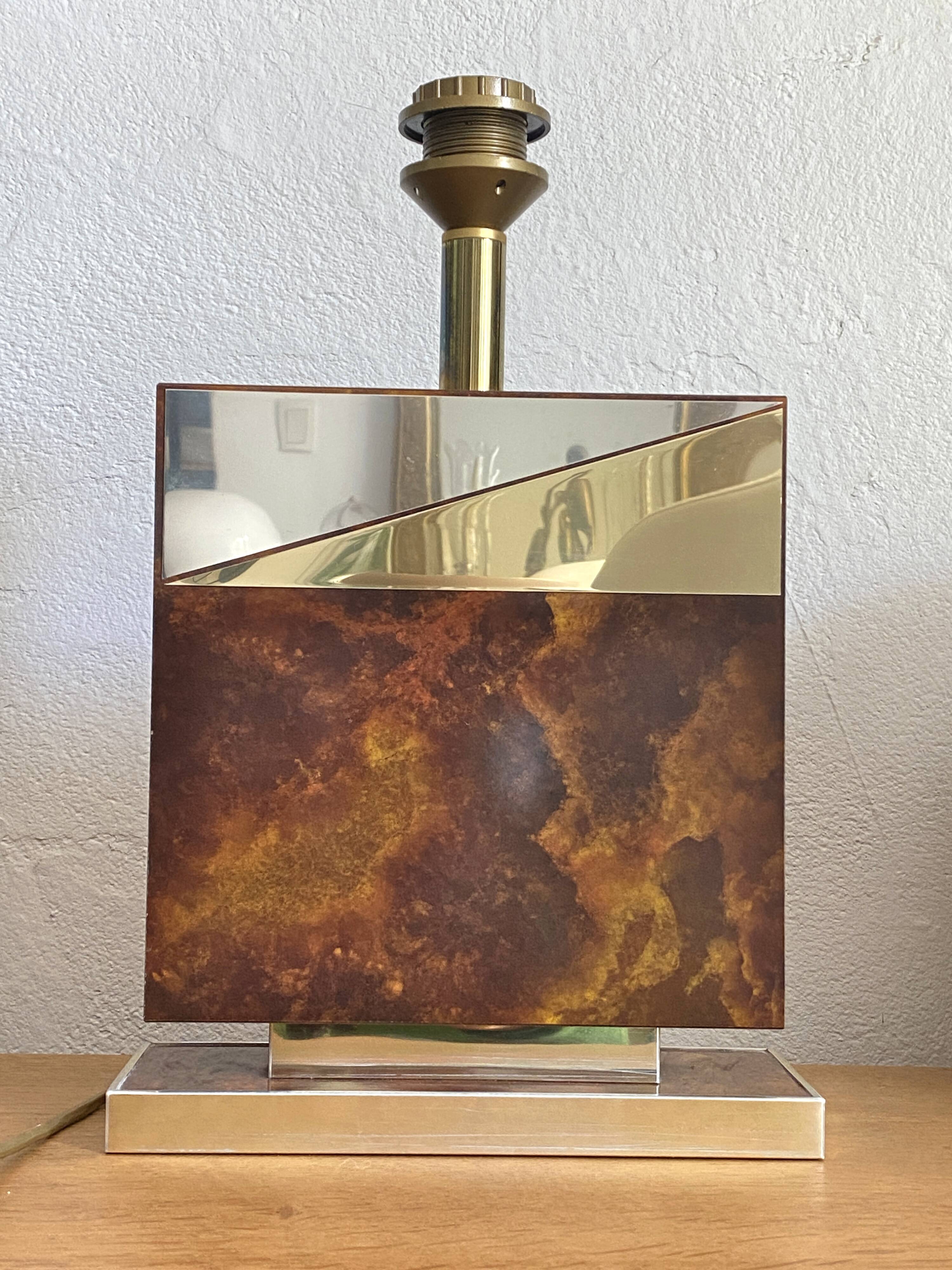 Large Vintage lamp base in elm burl and gilded brass