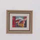 Original mid-century Swedish oil on panel – “House Facades” by A. Wistrand – dated 1946 – vintage & framed – 42 × 39 cm