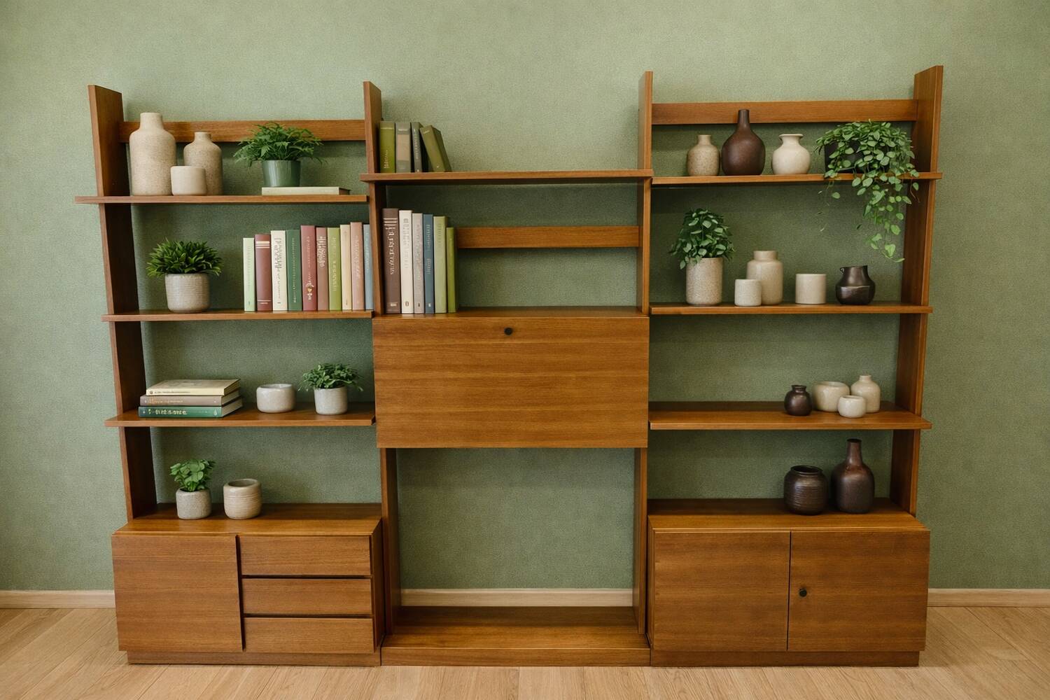 1960s Teak Composable Wall Shelf Library