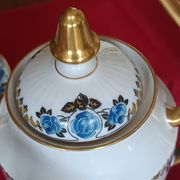 Antique Limoges porcelain coffee/tea service – 14 pieces with blue rose decoration.