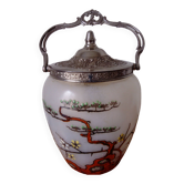 frosted glass cookie bucket with Japanese decoration. Art Nouveau