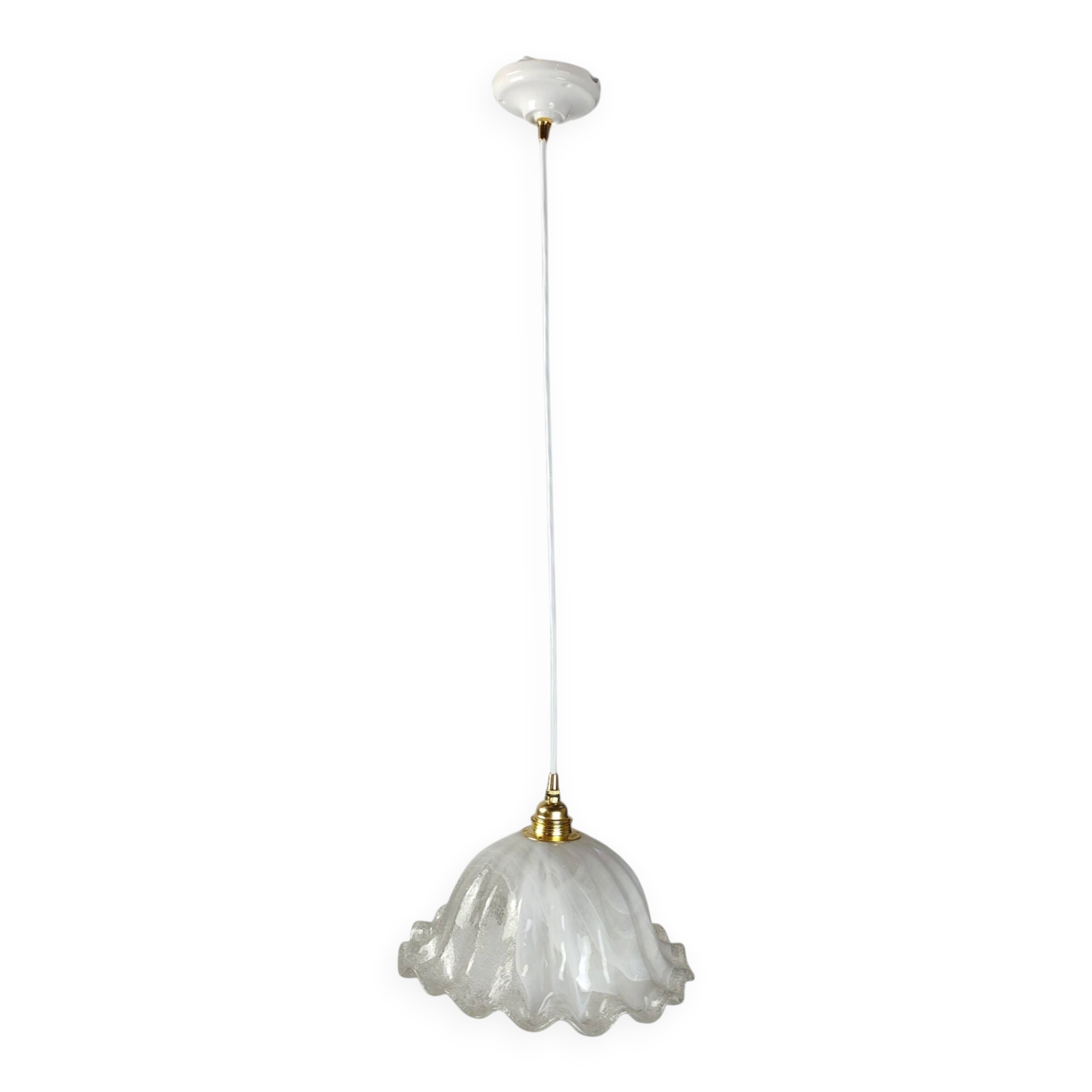 Suspension corolle 70s en verre de Murano texturé