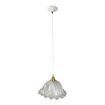 Suspension corolle 70s en verre de Murano texturé