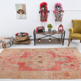 5x9 pale red & tan beige vintage rug 146x279cm