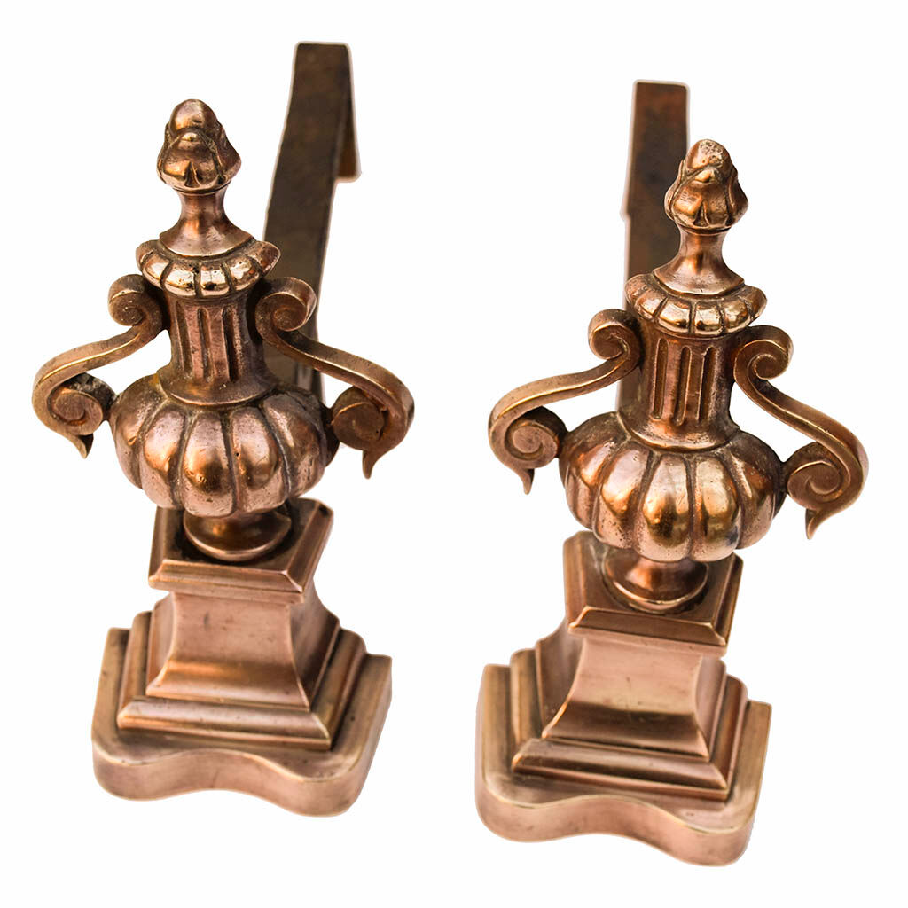 Pair of copper brass channel old fireplace accessory - Brocante Chic