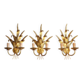 Trio of Italian wheat ear wall sconces in cast iron