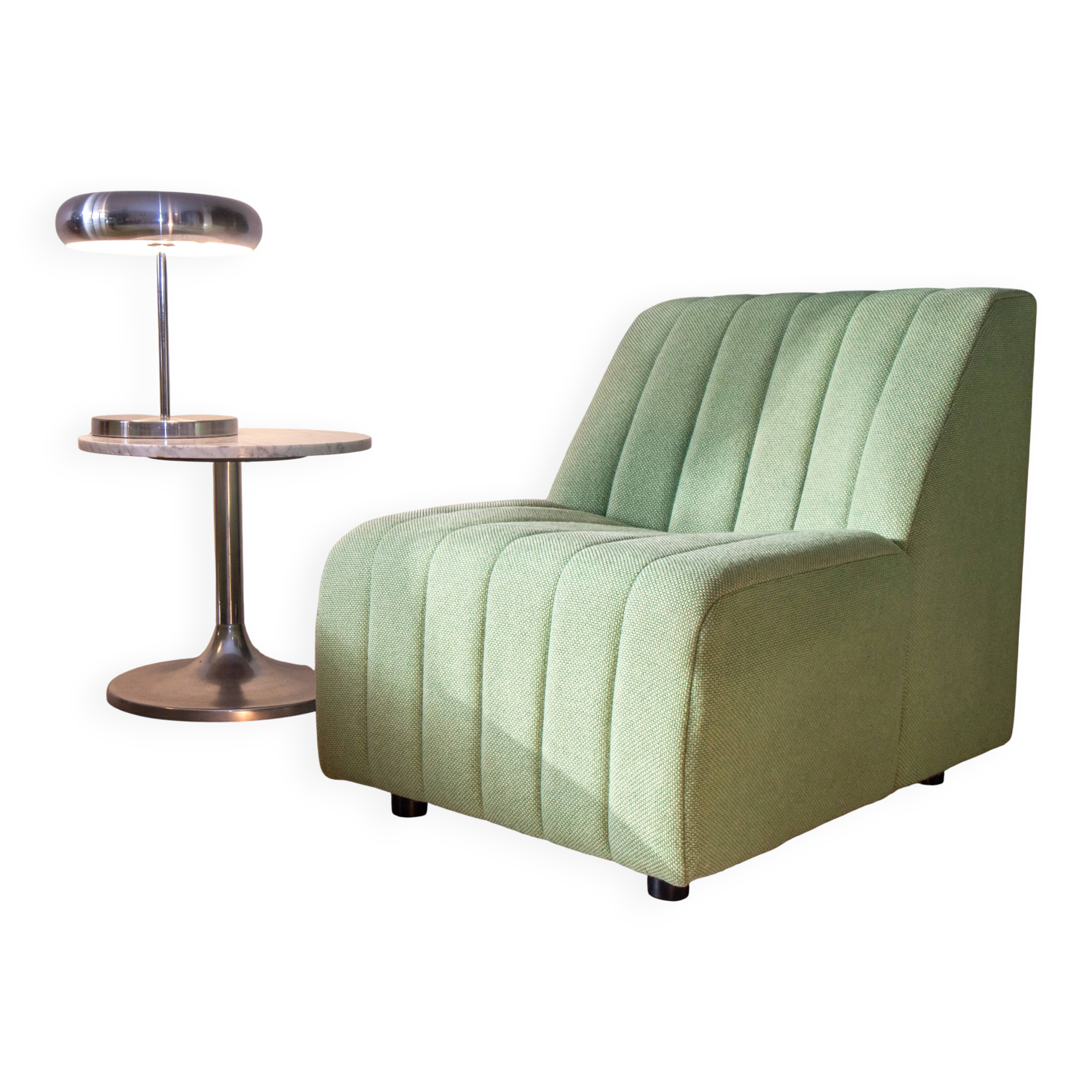 Armchair 1980s water green wool fabric