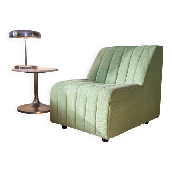 Chauffeuse 1980 tissus laine vert d'eau
