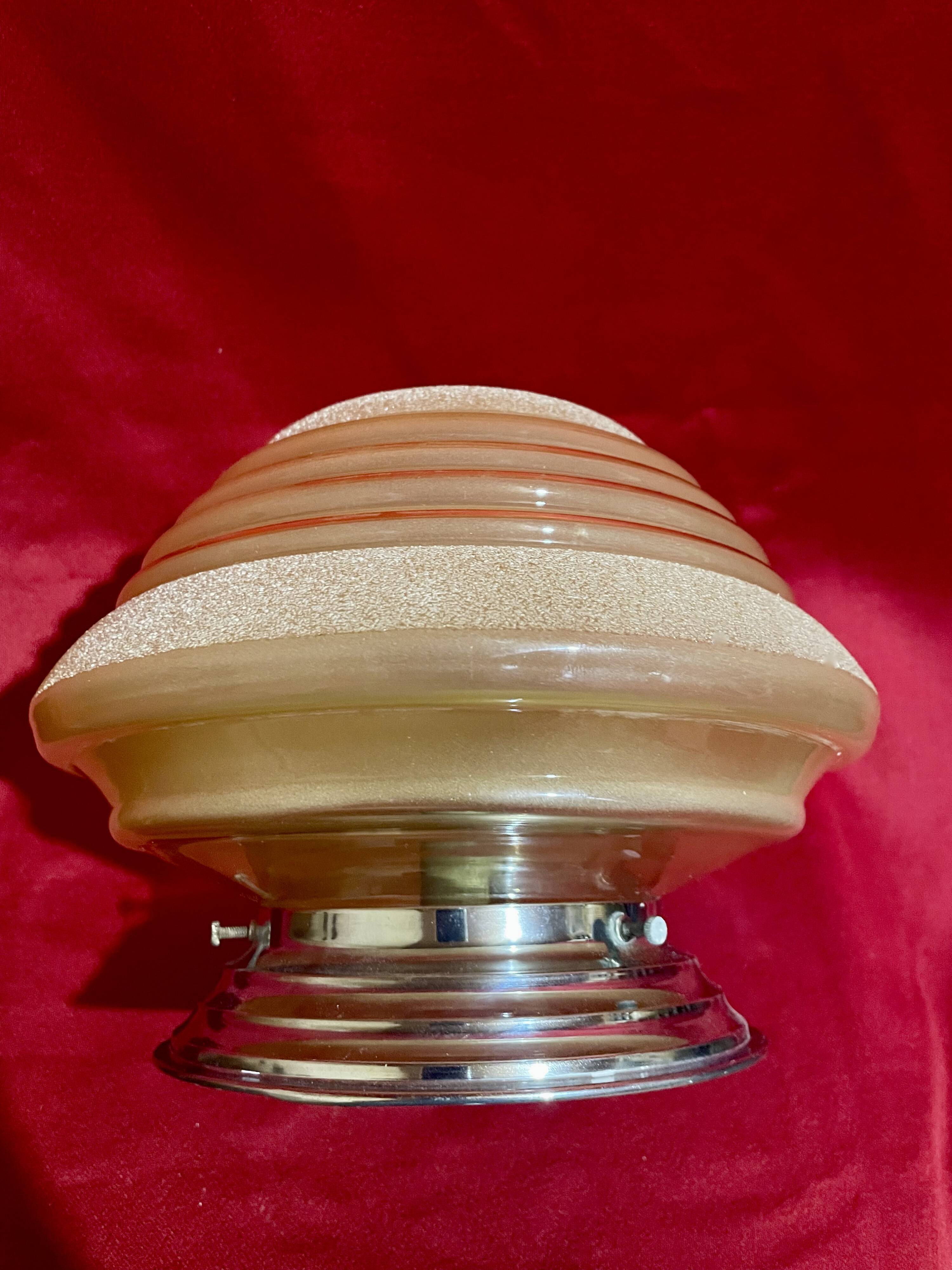 Vintage lamp or ceiling light, pink and gold granite glass, 50s/60s