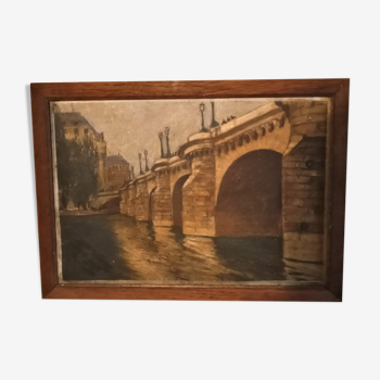 Oil on canvas representing the Pont Neuf, Paris, wooden frame.